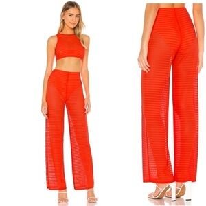 h:ours Red Wide Leg Pants